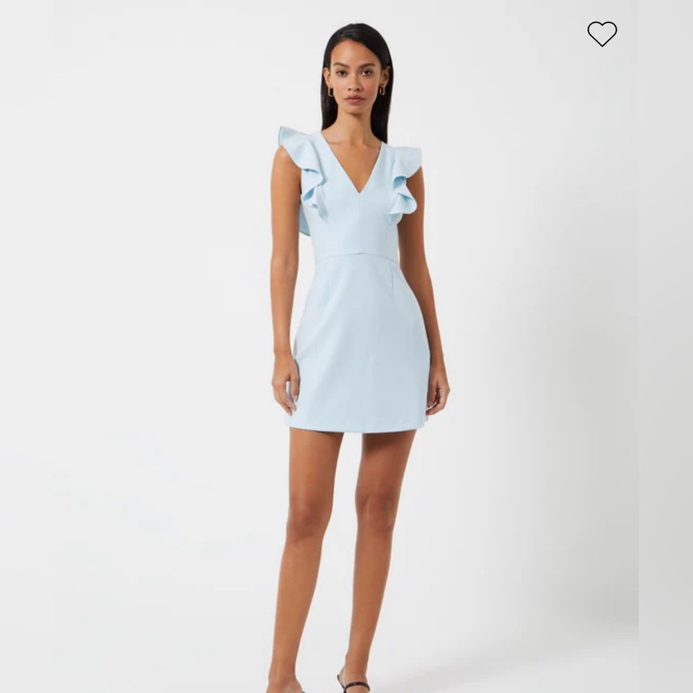 French Connection Whisper Ruffle V dress. Size: 4. Very light blue.
